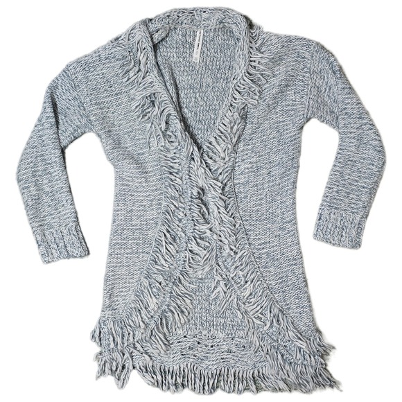 Bethany Mota Sweaters - Bethany Mota Knit Fringe Cardigan Sweater Medium Blue White Marl Open Front (AD)